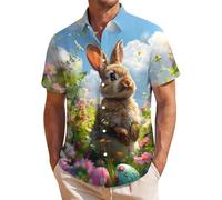 Camisa Hombre Manga Corta De Boliche con Estampado De Pascua. Camisa Hawaiana Casual con Botones Y Ajuste Regular Ideal para Celebraciones Semana Santa Y Looks Playeros Verano M33