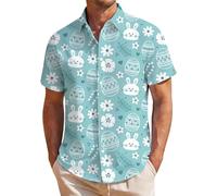 Camisa Hombre Manga Corta De Boliche con Estampado De Pascua. Camisa Hawaiana Casual con Botones Y Ajuste Regular Ideal para Celebraciones Semana Santa Y Looks Playeros Verano M54