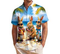 Camisa Hombre Manga Corta De Boliche con Estampado De Pascua. Camisa Hawaiana Casual con Botones Y Ajuste Regular Ideal para Celebraciones Semana Santa Y Looks Playeros Verano M38