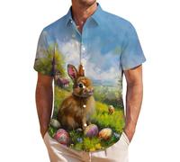 Camisa Hombre Manga Corta De Boliche con Estampado De Pascua. Camisa Hawaiana Casual con Botones Y Ajuste Regular Ideal para Celebraciones Semana Santa Y Looks Playeros Verano M41