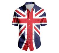 Camisa Hombre Manga Corta Estampado United Kingdom Casual Diario. Diseño Simple Y Elegante. Ideal para Look Británico Cotidiano.