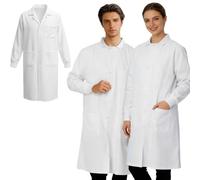 Camisa Hombre Manga Larga,Bata de laboratorio blanca de manga larga con puños de punto cierre frontal a presión oculto.