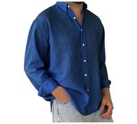 Camisa Hombre Manga Larga- Blusa De Trabajo Cuello Reverso Casual Color Sólido Cómodo Suelto Camiseta De Todos Los Días Clásicos Pasparque Al Aire Libre Básico Superior, azul, 3XL
