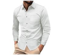 Camisa Hombre Manga Larga Blusa De Trabajo Hombre Cuello Reverso Gofra Color Sólido Casual Corte Slim Cómodo Blusa De Todos Los Días Pasar-Por Temperamento Otoño Negocios Superior
