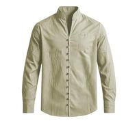 Camisa Hombre Manga Larga,Camisa Informal de Verano con Corte Relajado, Cuello Mao, Botones Delanteros y Manga Larga, Ideal para la Playa, día a día y para Mayor Comodidad.