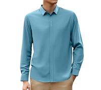 Camisa Hombre Manga Larga Camiseta Trabajo Hombre Cuello Reverso Color Sólido Corte suelto Casual Cómodo Blusa Chic Pasillo de Negocios Temperamento Alto Suave Gran Tamaño Otoño