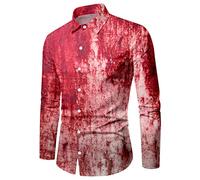 Camisa Hombre Manga Larga Estampado Manchas de Sangre Huellas, Camisa Botones Cuello Clásico Halloween Terror Comodidad