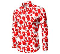 Camisa Hombre Manga Larga Estampado Manchas de Sangre Huellas, Camisa Botones Cuello Clásico Halloween Terror Comodidad