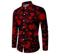 Camisa Hombre Manga Larga Estampado Manchas de Sangre Huellas, Camisa Botones Cuello Clásico Halloween Terror Comodidad