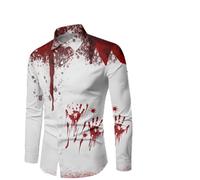 Camisa Hombre Manga Larga Estampado Manchas de Sangre Huellas, Camisa Botones Cuello Clásico Halloween Terror, Ropa Fiesta Otoño Disfraz Informal Comodidad