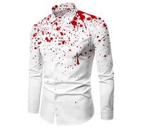 Camisa Hombre Manga Larga Estampado Manchas de Sangre Huellas, Camisa Botones Cuello Clásico Halloween Terror Comodidad