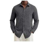 Camisa Hombre Manga Larga Verano Slim Fit Negocios Casual Thee Camisetas Urban Classic Camisa Vestida Botón Color Sólido Camiseta De Playa Deportiva Ligero, gris, M
