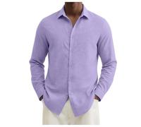 Camisa Hombre Manga Larga Verano Slim Fit Negocios Casual Thee Camisetas Urban Classic Camisa Vestida Botón Color Sólido Camiseta De Playa Deportiva Ligero, morado claro, S