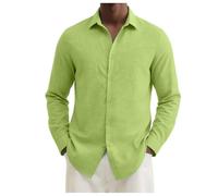 Camisa Hombre Manga Larga Verano Slim Fit Negocios Casual Thee Camisetas Urban Classic Camisa Vestida Botón Color Sólido Camiseta De Playa Deportiva Ligero, verde claro, L