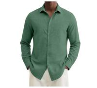 Camisa Hombre Manga Larga Verano Slim Fit Negocios Casual Thee Camisetas Urban Classic Camisa Vestida Botón Color Sólido Camiseta De Playa Deportiva Ligero, verde, XL