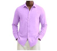 Camisa Hombre Manga Larga Verano Slim Fit Negocios Casual Thee Camisetas Urban Classic Camisa Vestida Botón Color Sólido Camiseta De Playa Deportiva Ligero, morado, M