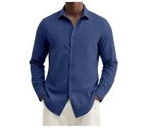 Camisa Hombre Manga Larga Verano Slim Fit Negocios Casual Thee Camisetas Urban Classic Camisa Vestida Botón Color Sólido Camiseta De Playa Deportiva Ligero, Azul oscuro., XXL