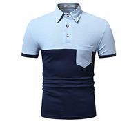 Camisa Hombre Moderno Básico Slim Fit Stretch Hombre Deportiva Camisa Verano Empalme Bolsillo Botón Placket Manga Corta Casual Sport Wicking Transpirable Polo Shirt C-Navy 3XL
