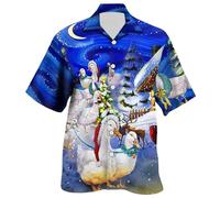 Camisa Hombre Navidad Camisas FEA - con Botones de Solapa de Manga Corta con Estampado Digital 3D de Papá Noel Navideño para (Dark Blue XXXL)