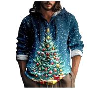 Camisa Hombre Noel Sudadera con capucha con capucha y botones de lino sintético redondo con cuello sólido Plus tamaño Casual Camisa de botón patrón, azul celeste, M