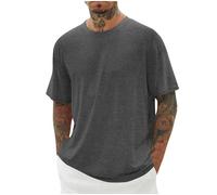 Camisa Hombre Oversize Cuello Redondo Manga Corta Camiseta Transpirable Casual Algodón Regular Ajuste Clásico Moda Sportswear Tops Cortos Impreso Diario Cómodo Verano Camiseta, gris, L