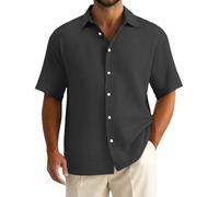 Camisa Hombre Poliéster Manga Corta - Camisa Hombre Casual A Cuadros Camiseta De Gran Tamaño Alto Color Sólido Tops Con Cuello Rabattu Camiseta Cardigan Tops Oversize Transpirable Tops, Negro , XL