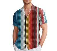 Camisa Hombre Primavera Y Verano Estilo Camisas De Un Pecho Solapa Informal Estampado Completo Playa Manga Corta Vacaciones Camisas De Vacaciones Al Libre (Blue, M)