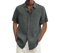 Camisa Hombre Slim Fit, Camisas Hombre Casual,Hawaiana Sólida Verano Manga Corta con Bolsillos Dobles Cuello Vuelto Y Botones Elegante Casual