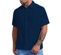 Camisa Hombre Talla Grande Elegante Textura Corteza Corte Slim Estilo Independiente Look Refinado, azul, M