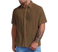 Camisa Hombre Talla Grande Elegante Textura Corteza Corte Slim Estilo Independiente Look Refinado, café, M