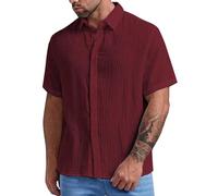 Camisa Hombre Talla Grande Elegante Textura Corteza Corte Slim Estilo Independiente Look Refinado, rojo, L