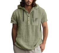 Camisa Hombre Vaquera Camiseta Hombre Manga Corta Sencilla De Lino con Capucha Y Mangas Cortas Ideal para Un Look Informal De Playa En Primavera Y Verano Tshirt Camisas Vida Diaria Primavera