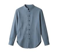 Camisa Hombre Verano,Chaqueta Informal de Manga Larga con Cuello Alto y Botones de Nudo Chino para