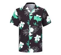 Camisa Hombre Verano Moda Estilo Hawaiano Casual Manga Corta Top Impreso Plantas Cárdigan T Camisa Ropa Alto Cuello Cuba, menta verde., 3XL