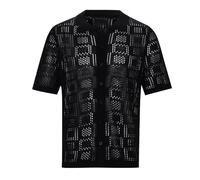 Camisa Hombre Verano Punto Manga Corta Cuello Reverso Calado Textura Transpirable Ligero Alto Cómodo, Le Noir, XL