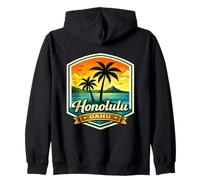 Camisa Honolulú, Hawái, Oahu Beach, Vacaciones, Surf, Puesta de Sol Sudadera con Capucha
