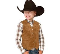 Camisa infantil con chaleco retro para niño, chaleco vaquero de ante de piel, estilo V, cuello en V, estilo informal, chaleco occidental, cintura, abrigo, camiseta para niños, talla, caqui, 9-10 años