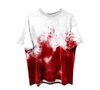 Camisa informal de Halloween para hombre con estampado de sangre y cuello redondo estampado a color sólido, manga corta, talla grande, ajuste cómodo para fiestas, eventos de miedo, rojo, XXL