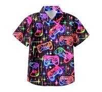 Camisa Informal de Manga Corta para Niño con Estampado de Máquina Neon para Temporada Verano (Multicolour, 9-10 Years)