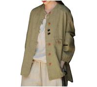 Camisa Informal de Manga Larga para Mujer, Chaqueta Estilo Cárdigan Retro, Traje de Artes Marciales Chinas, Kung Fu, Tai Chi, Tang, para Damas (Green, XL)