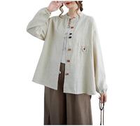 Camisa Informal de Manga Larga para Mujer, Chaqueta Estilo Cárdigan Retro, Traje de Artes Marciales Chinas, Kung Fu, Tai Chi, Tang, para Damas (Apricot, XL)