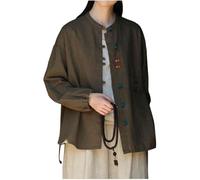 Camisa Informal de Manga Larga para Mujer, Chaqueta Estilo Cárdigan Retro, Traje de Artes Marciales Chinas, Kung Fu, Tai Chi, Tang, para Damas (Coffee, M)