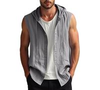 Camisa informal de verano sin mangas con capucha para hombre, de lino, de color liso, transpirable y holgada. Chalecos Hombre Trabajo Bride Chaqueta De Traje Hombre