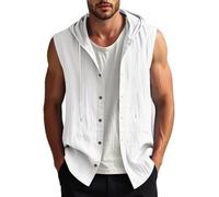 Camisa informal de verano sin mangas con capucha para hombre, de lino, de color liso, transpirable y holgada. Chalecos Hombre Trabajo Chaleco Plumas Negro Hombre
