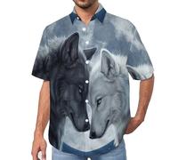 Camisa Informal para Hombre, con Estampado 3D de Arte De Lobos Animales En Luna Llena, Camisas de Manga Corta con Botones, Vacaciones de Verano Playa Tops de Moda Calle