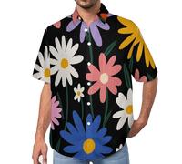 Camisa Informal para Hombre, con Estampado 3D de Linda Margarita Flores Retro, Camisas de Manga Corta con Botones, Vacaciones de Verano Playa Tops de Moda Calle