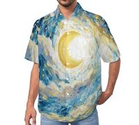 Camisa Informal para Hombre, con Estampado 3D de Luna En Remolino Pintura Abstracta Al Óleo, Camisas de Manga Corta con Botones, Vacaciones de Verano Playa Tops de Moda Calle
