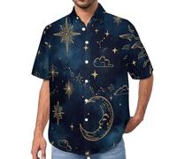 Camisa Informal para Hombre, con Estampado 3D de Luna Sol Cielo Estrellado De Ensueño, Camisas de Manga Corta con Botones, Vacaciones de Verano Playa Tops de Moda Calle