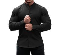 Camisa Kung Fu para hombre - Ropa tradicional china hecha a mano Tangzhuang estilo chaqueta artes marciales Tai Chi Wing Chun Mangas cortas sin cuello uniforme para hombres y mujeres, Negro , L