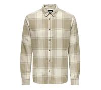 Camisa leñador escocés básica Manga Larga Cuadros Ajustada algodón ONSGUDMUND, Color:Beige, Talla:S